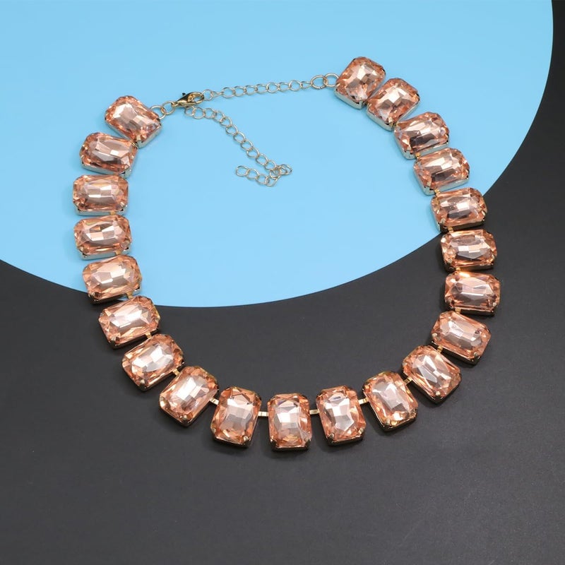 WEWE Crystal Rhinestone Choker Collar Necklace For Women Emerald Statement Piece Sparkly Colorful Crystal Neck Gold Chain Necklace - Image 3